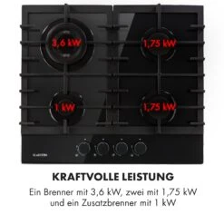 Ignito 4 Zonen Gaskochfeld 4-flammig Sabaf-Brenner Glaskeramik Schwarz -Haushaltsgeräte Store 10033132 de 0006 logo