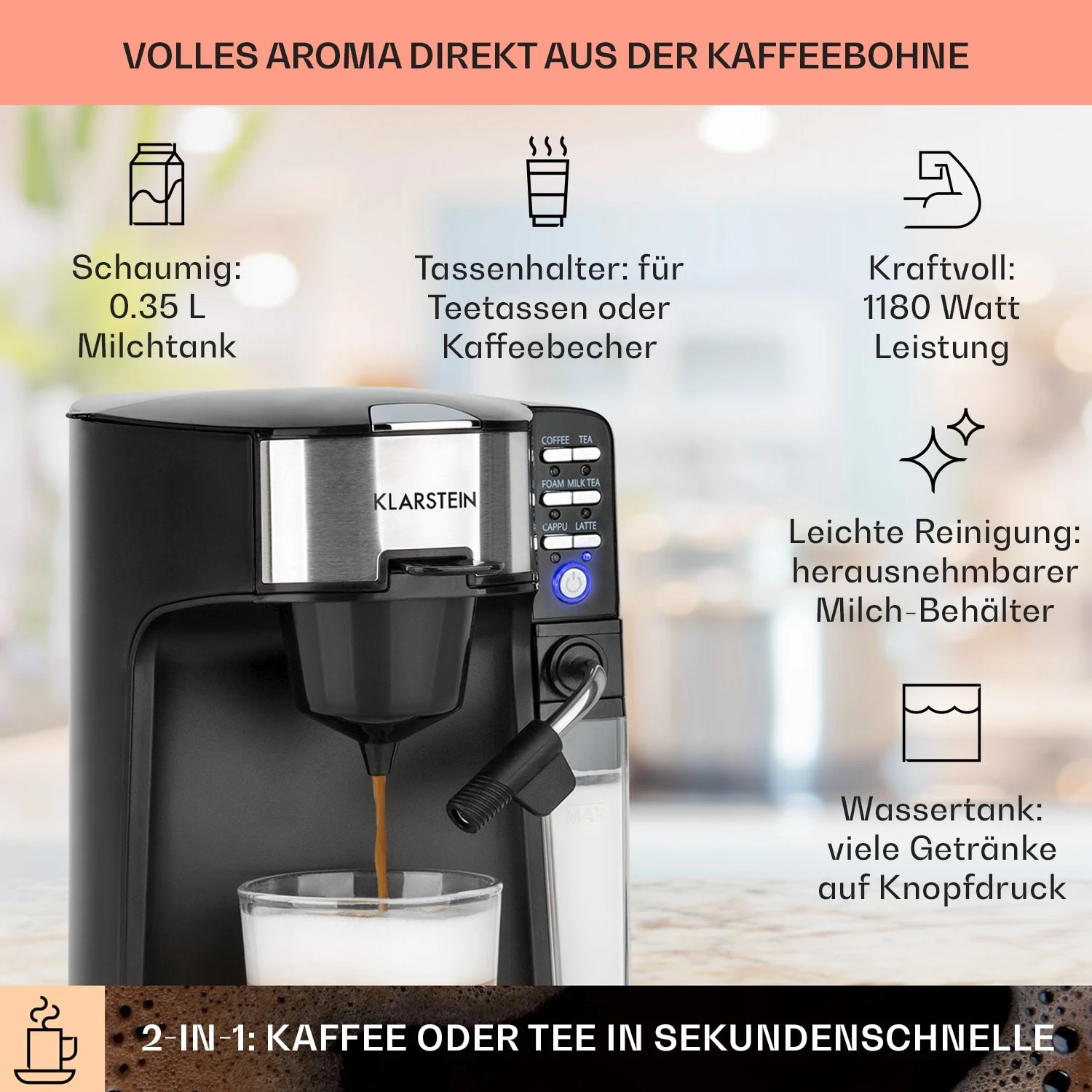 Baristomat 2-in-1-Heißgetränkeautomat Kaffee Tee Milchschaum 2 Baristomat 2-in-1-Heißgetränkeautomat Kaffee Tee Milchschaum – Bild 2