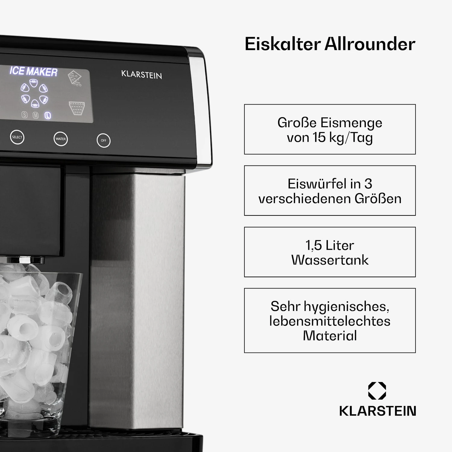 Eiszeit Eiswürfelmaschine Edelstahl 3 Eiswürfelgrößen Silber 2 Eiszeit Eiswürfelmaschine Edelstahl 3 Eiswürfelgrößen Silber – Bild 2