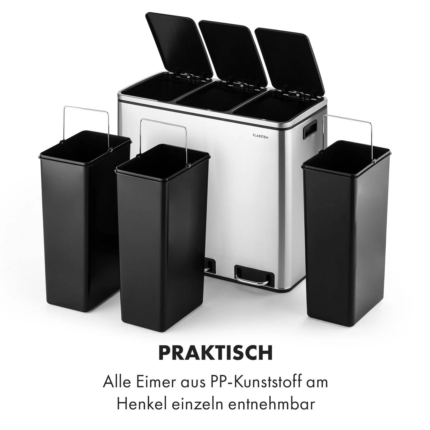 Grandmaster Trash Treteimer 54l / 3x18L Geräuschlos PP Edelstahl 5 Grandmaster Trash Treteimer 54l / 3x18L Geräuschlos PP Edelstahl – Bild 5
