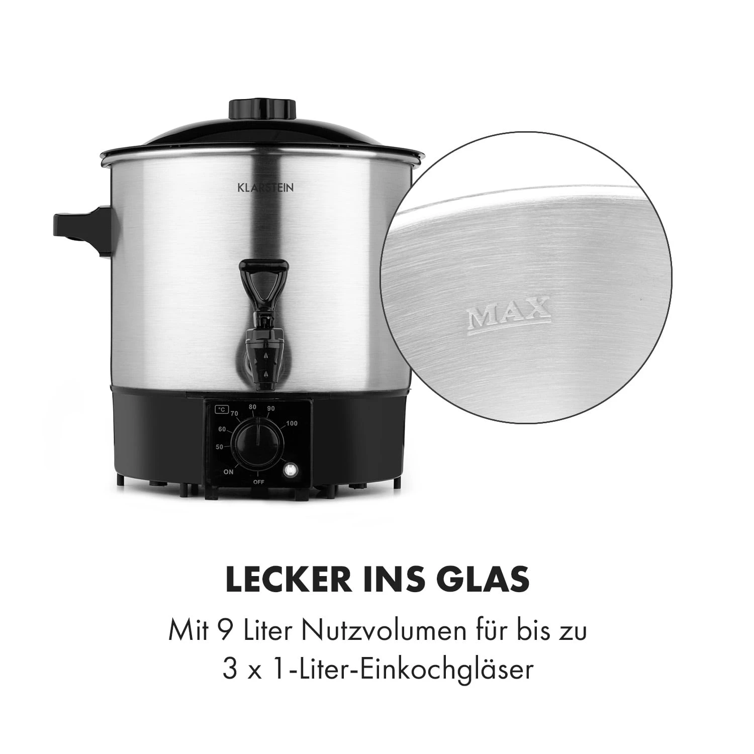 Biggie Eco Einkochautomat & Getränkespender 1000W 30-100°C Zapfhahn 9l 7 Biggie Eco Einkochautomat & Getränkespender 1000W 30-100°C Zapfhahn 9l – Bild 7