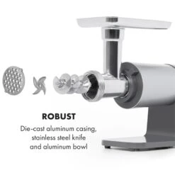 Mett Max Elektrischer Fleischwolf 600W Kupfermotor Aluminium -Haushaltsgeräte Store 10034244 yy 0005 logo Klarstein Mett Max elektrischer Fleischwolf grau