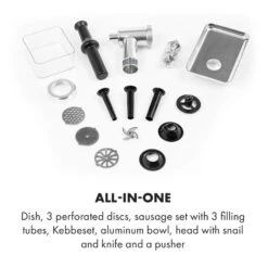 Mett Max Elektrischer Fleischwolf 600W Kupfermotor Aluminium -Haushaltsgeräte Store 10034244 yy 0006 logo Klarstein Mett Max elektrischer Fleischwolf grau