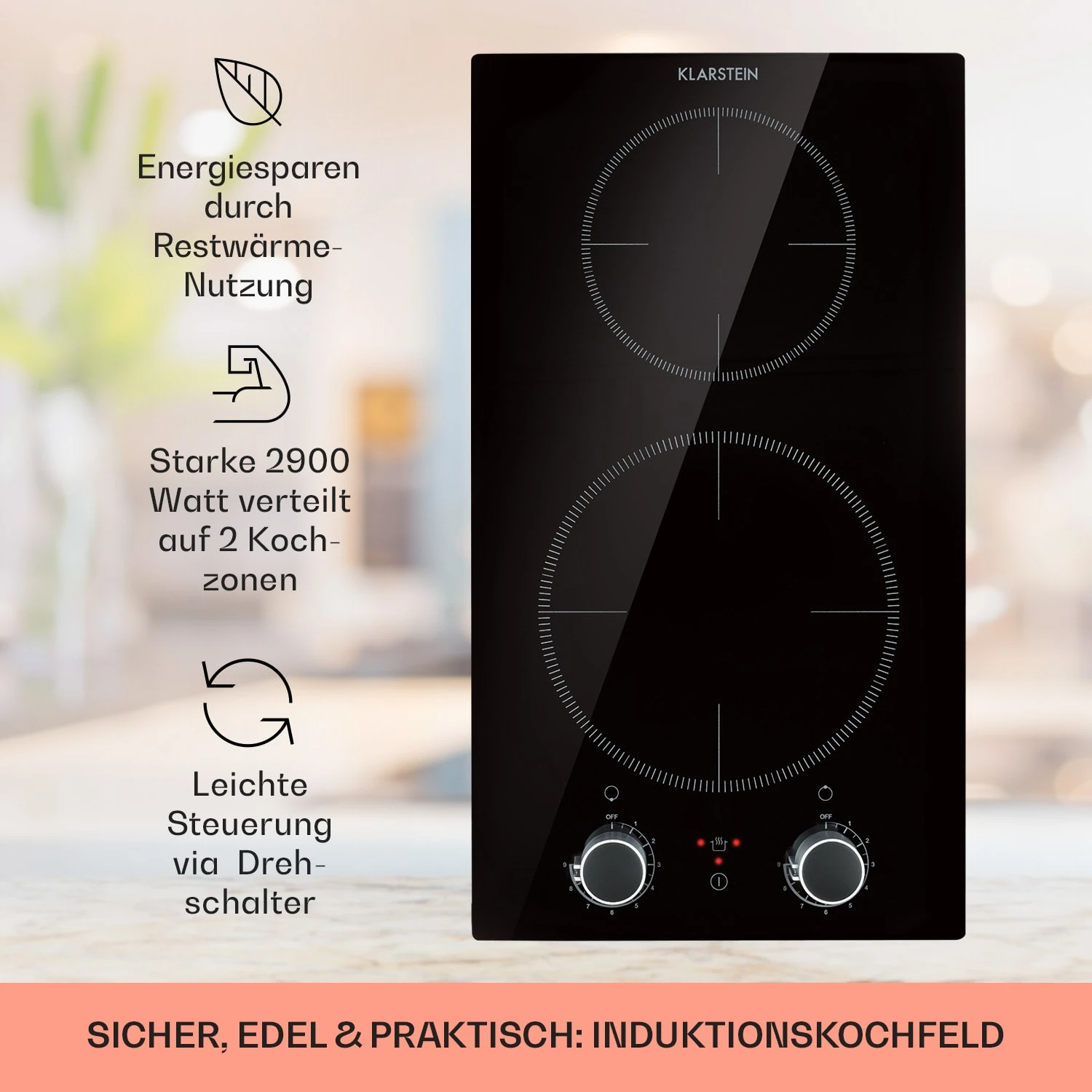 Kochheld Doppel-Induktionskochfeld 2900W Dreh-Regler Glas Schwarz 2 Kochheld Doppel-Induktionskochfeld 2900W Dreh-Regler Glas Schwarz – Bild 2