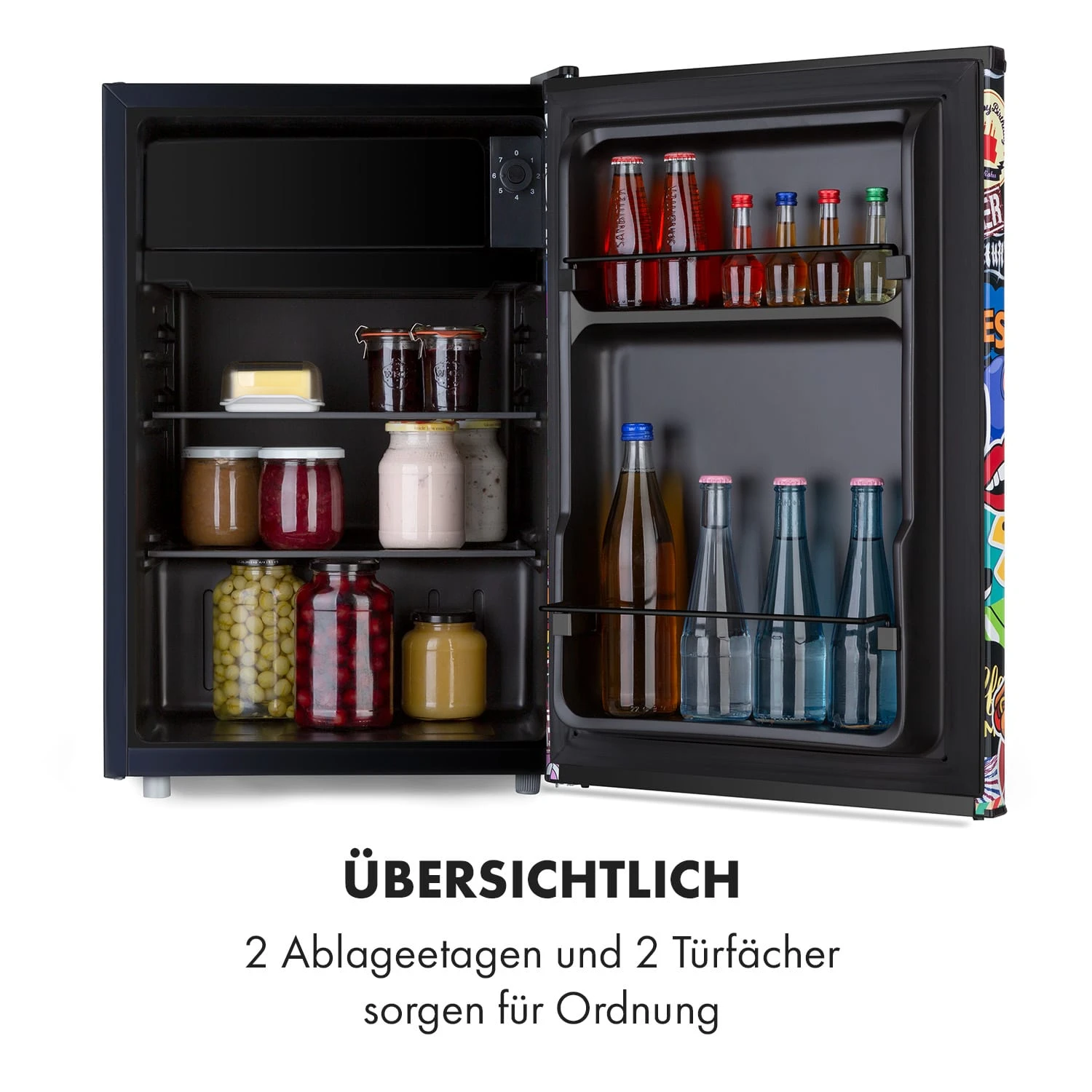 Cool Vibe 70+ Kühlschrank 72 Liter 2 Böden Stickerbomb-Style 5 Cool Vibe 70+ Kühlschrank 72 Liter 2 Böden Stickerbomb-Style – Bild 5