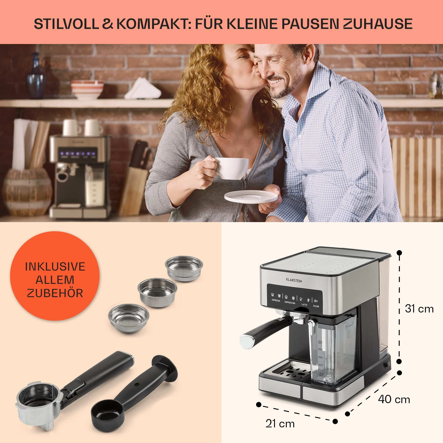 Arabica Comfort Espressomaschine 1350W 20 Bar 1,8l Touch-Bedienfeld 5 Arabica Comfort Espressomaschine 1350W 20 Bar 1,8l Touch-Bedienfeld – Bild 5