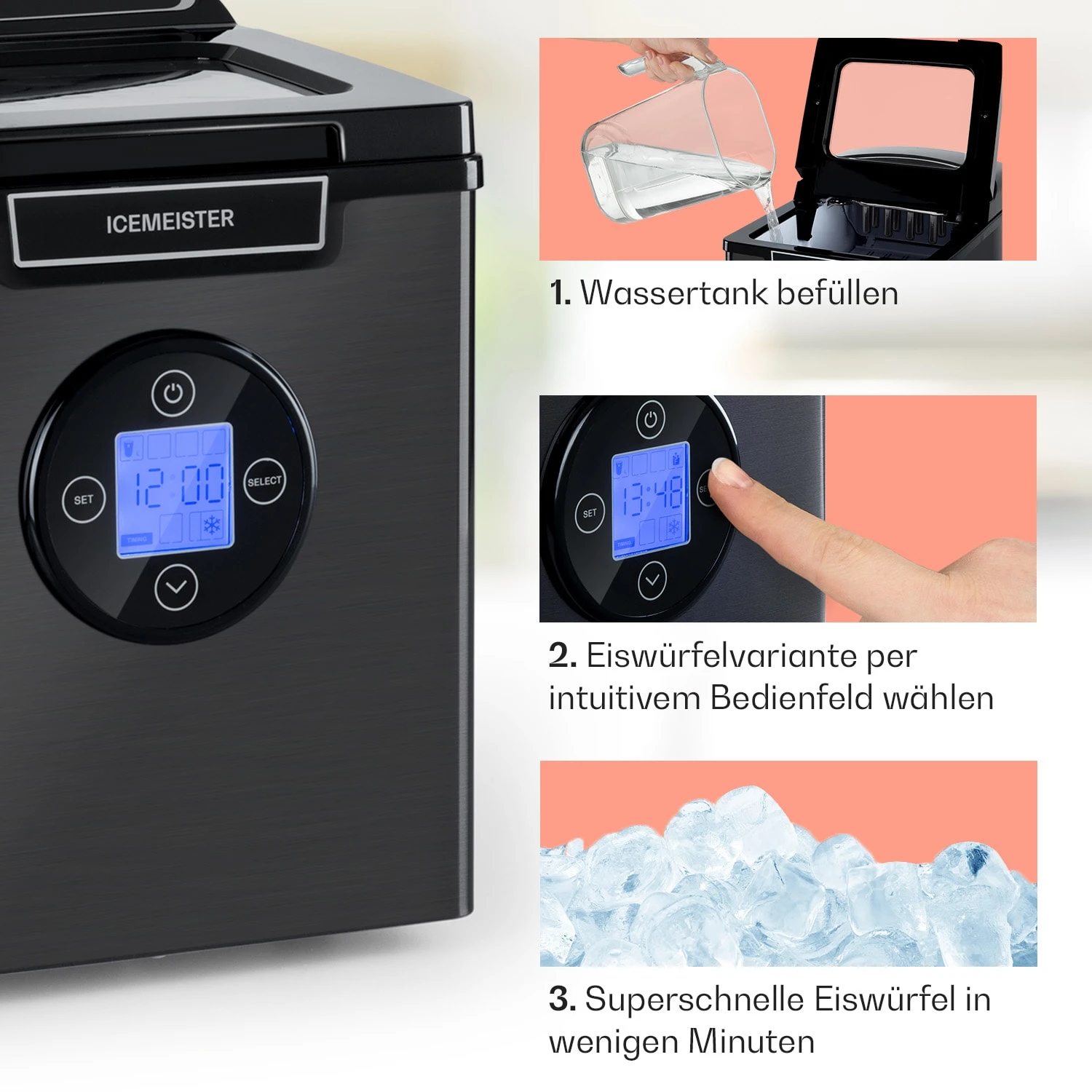 Icemeister 2G Eiswürfelmaschine 12kg/24h LC-Display Edelstahl 4 Icemeister 2G Eiswürfelmaschine 12kg/24h LC-Display Edelstahl – Bild 4