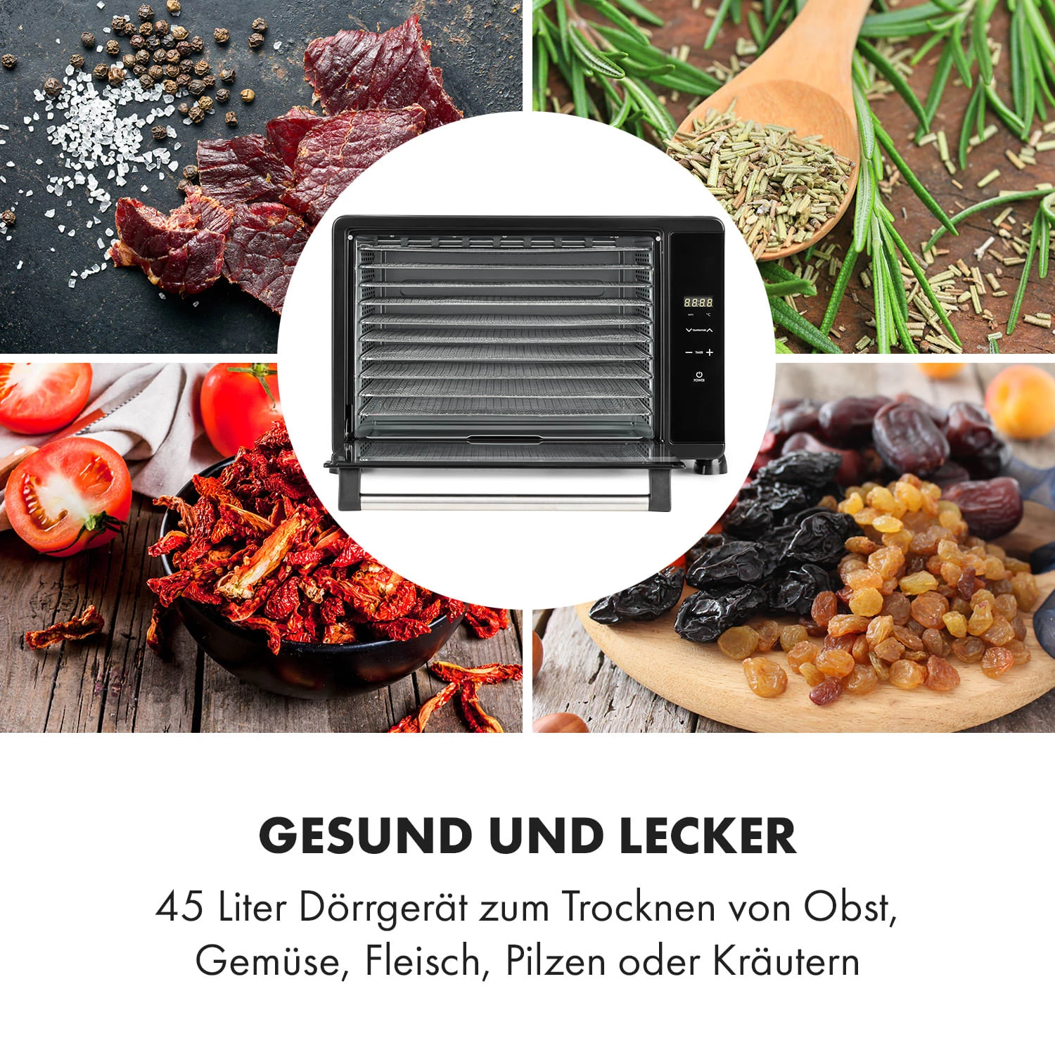 Mega Jerky Dörrautomat 650W 50-80°C LC-Touch-Display Timer 4 Mega Jerky Dörrautomat 650W 50-80°C LC-Touch-Display Timer – Bild 4