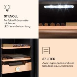 Klarstein El Presidente 37 Zigarren-Humidor 37L 2 Einschübe 1 Fach Zedernholz -Haushaltsgeräte Store 10036101 de 0006 logo