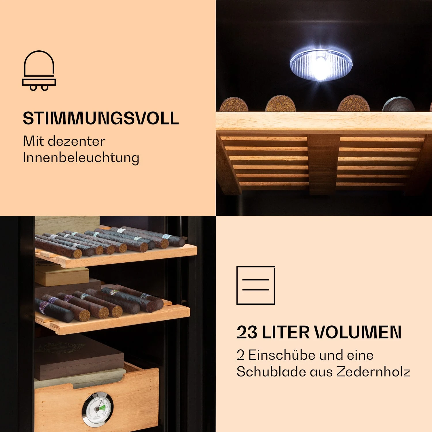 El Presidente 23 Humidor 45 W Touch Buchenholz 23L LED 6 El Presidente 23 Humidor 45 W Touch Buchenholz 23L LED – Bild 6