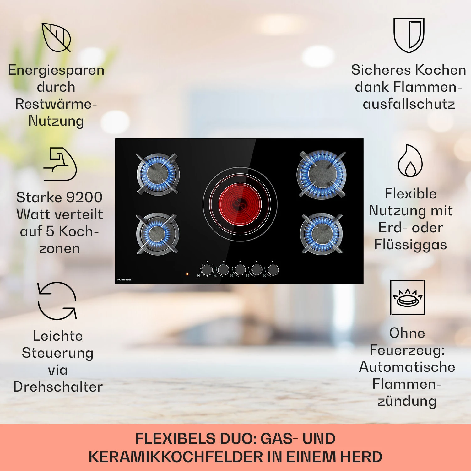 MultiChef 5 Kombi-Gaskochfeld Gas/Glaskeramik 5 Zonen 2 MultiChef 5 Kombi-Gaskochfeld Gas/Glaskeramik 5 Zonen – Bild 2