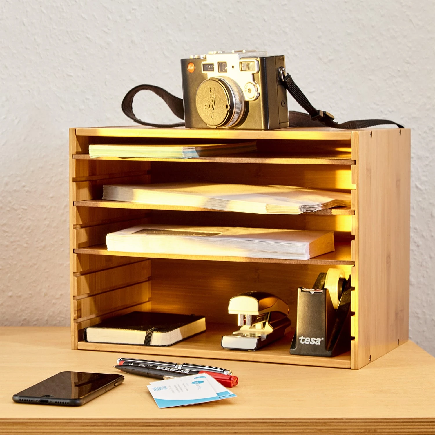 Ablagebox Briefbox Organizer 5 Fächer Maße: 30,5x24x22,5 Cm Bambus 2 Ablagebox Briefbox Organizer 5 Fächer Maße: 30,5x24x22,5 Cm Bambus – Bild 2