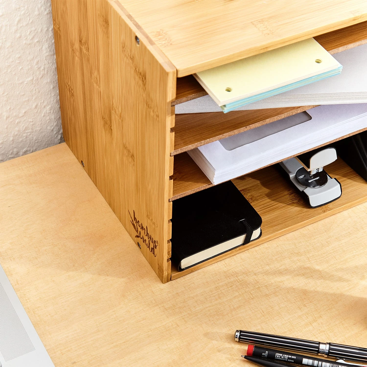 Ablagebox Briefbox Organizer 5 Fächer Maße: 30,5x24x22,5 Cm Bambus 4 Ablagebox Briefbox Organizer 5 Fächer Maße: 30,5x24x22,5 Cm Bambus – Bild 4