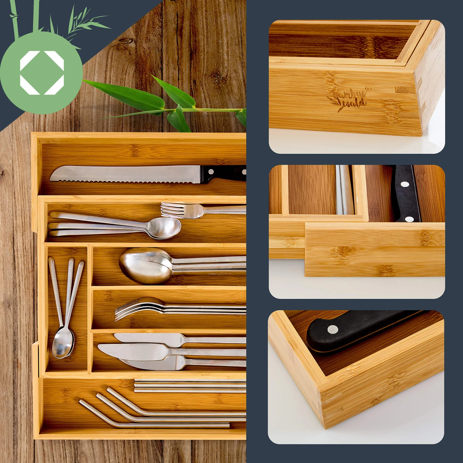 Besteckkasten 5-7 Fächer Max. 40 X 5 X 35,5 Cm Bambus 2 Besteckkasten 5-7 Fächer Max. 40 X 5 X 35,5 Cm Bambus – Bild 2