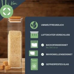 Eckiges Glas Mit Bambusdeckel Luftdicht Mit Silikonring 10x25x10 Cm 3x 2000 Ml -Haushaltsgeräte Store 10038255 de 0005 logo