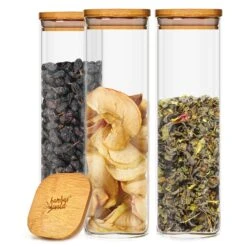 Eckiges Glas Mit Bambusdeckel Luftdicht Mit Silikonring 10x25x10 Cm 3x 2000 Ml