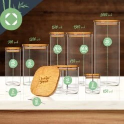 Eckiges Glas Mit Bambusdeckel Luftdicht Mit Silikonring 10x25x10 Cm 3x 2000 Ml -Haushaltsgeräte Store 10038255 yy 0008 logo