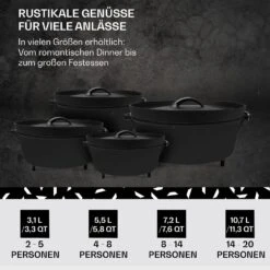 Galloway Dutch Oven 12.0 BBQ-Topf Gusseisen Standfüße Größe XL / 12 Qt -Haushaltsgeräte Store 10038587 de 0006 usp
