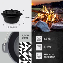 Guernsey Premium Dutch Oven 9.0 BBQ-Topf Gusseisen Voreingebrannt Größe L / 9 Qt -Haushaltsgeräte Store 10038639 de 0004 usp
