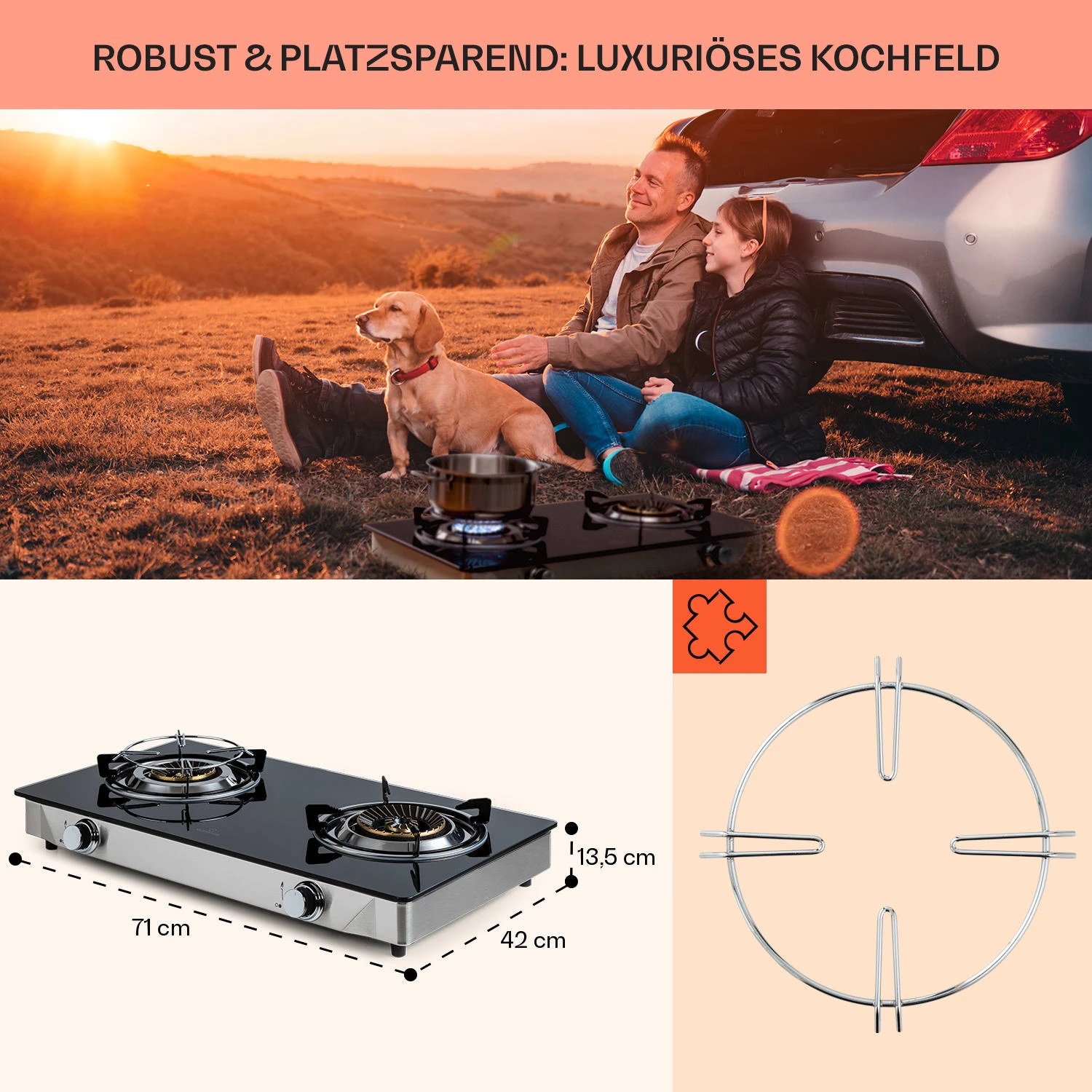 Barzona 2 Campingkocher 2 Brenner 3,4 KW & 4,3 KW Glasplatte Edelstahl 5 Barzona 2 Campingkocher 2 Brenner 3,4 KW & 4,3 KW Glasplatte Edelstahl – Bild 5