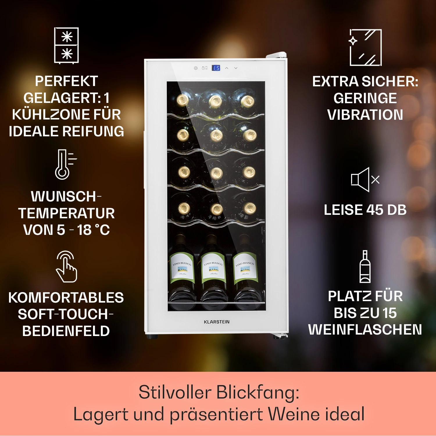 Shiraz 15 Slim Uno Weinkühlschrank 44l Touch-Bedienfeld 5-18°C 2 Shiraz 15 Slim Uno Weinkühlschrank 44l Touch-Bedienfeld 5-18°C – Bild 2