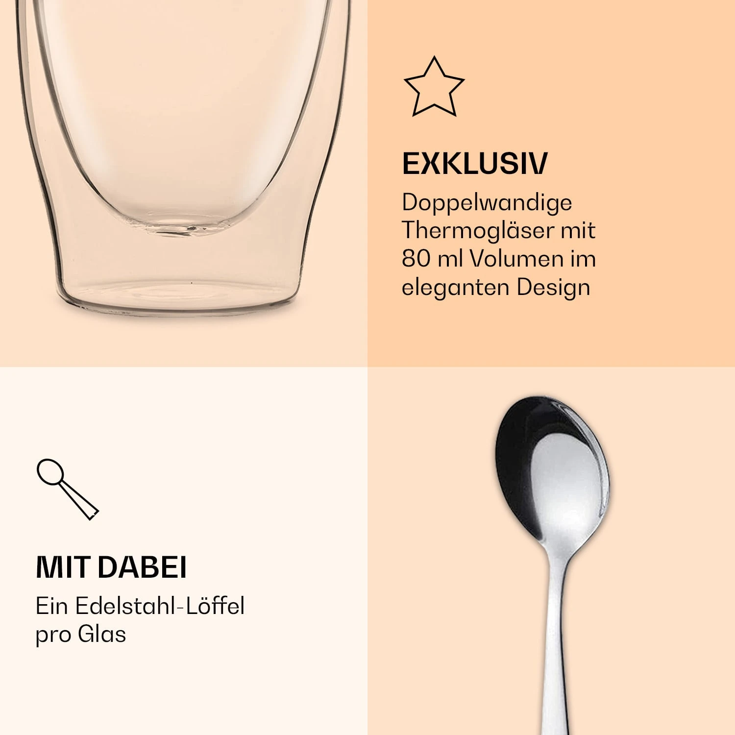 DUOS Doppelwandiges Glas 80 Ml Thermofunktion Inkl. Edelstahl-Löffel 6 DUOS Doppelwandiges Glas 80 Ml Thermofunktion Inkl. Edelstahl-Löffel – Bild 6