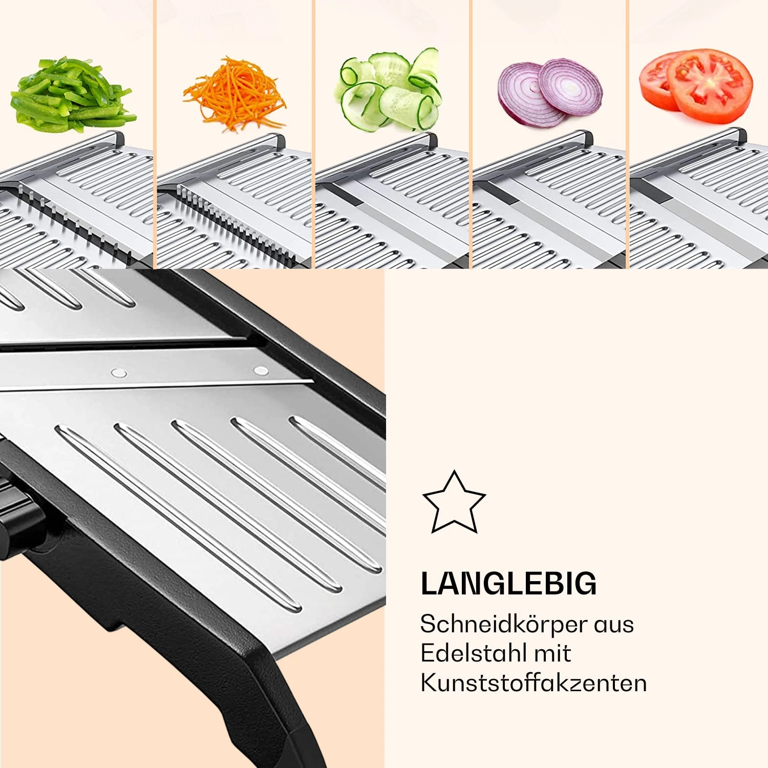 Mandoline Küchenhobel Inkl. Wellenschnitt Edelstahl 1 Bis 9 Mm Julienne-Schneider 3 Mandoline Küchenhobel Inkl. Wellenschnitt Edelstahl 1 Bis 9 Mm Julienne-Schneider – Bild 3