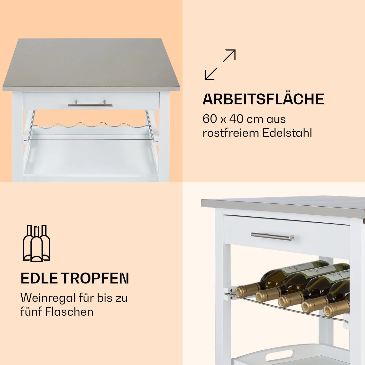 Vermont Servierwagen Küchenwagen 5 Etagen Holz Edelstahl Mobil 3 Vermont Servierwagen Küchenwagen 5 Etagen Holz Edelstahl Mobil – Bild 3