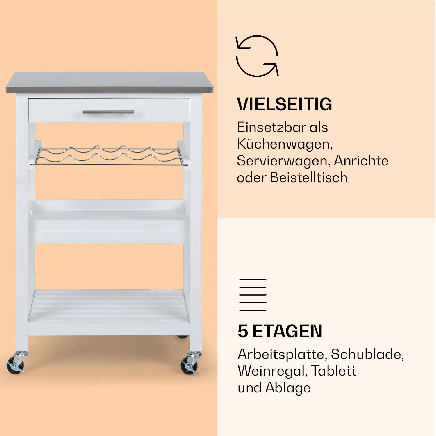 Vermont Servierwagen Küchenwagen 5 Etagen Holz Edelstahl Mobil 4 Vermont Servierwagen Küchenwagen 5 Etagen Holz Edelstahl Mobil – Bild 4