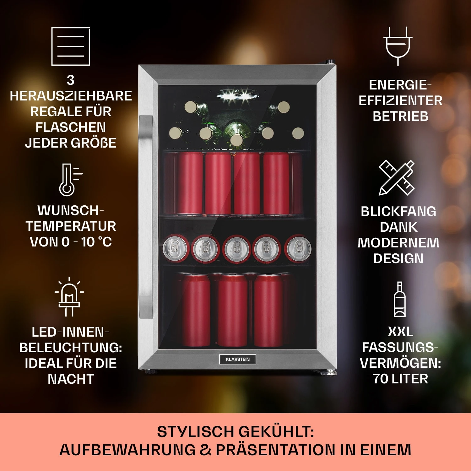 Beersafe 70 Birra Edition Kühlschrank 70 Ltr 3 Böden Glastür Edelstahl 2 Beersafe 70 Birra Edition Kühlschrank 70 Ltr 3 Böden Glastür Edelstahl – Bild 2