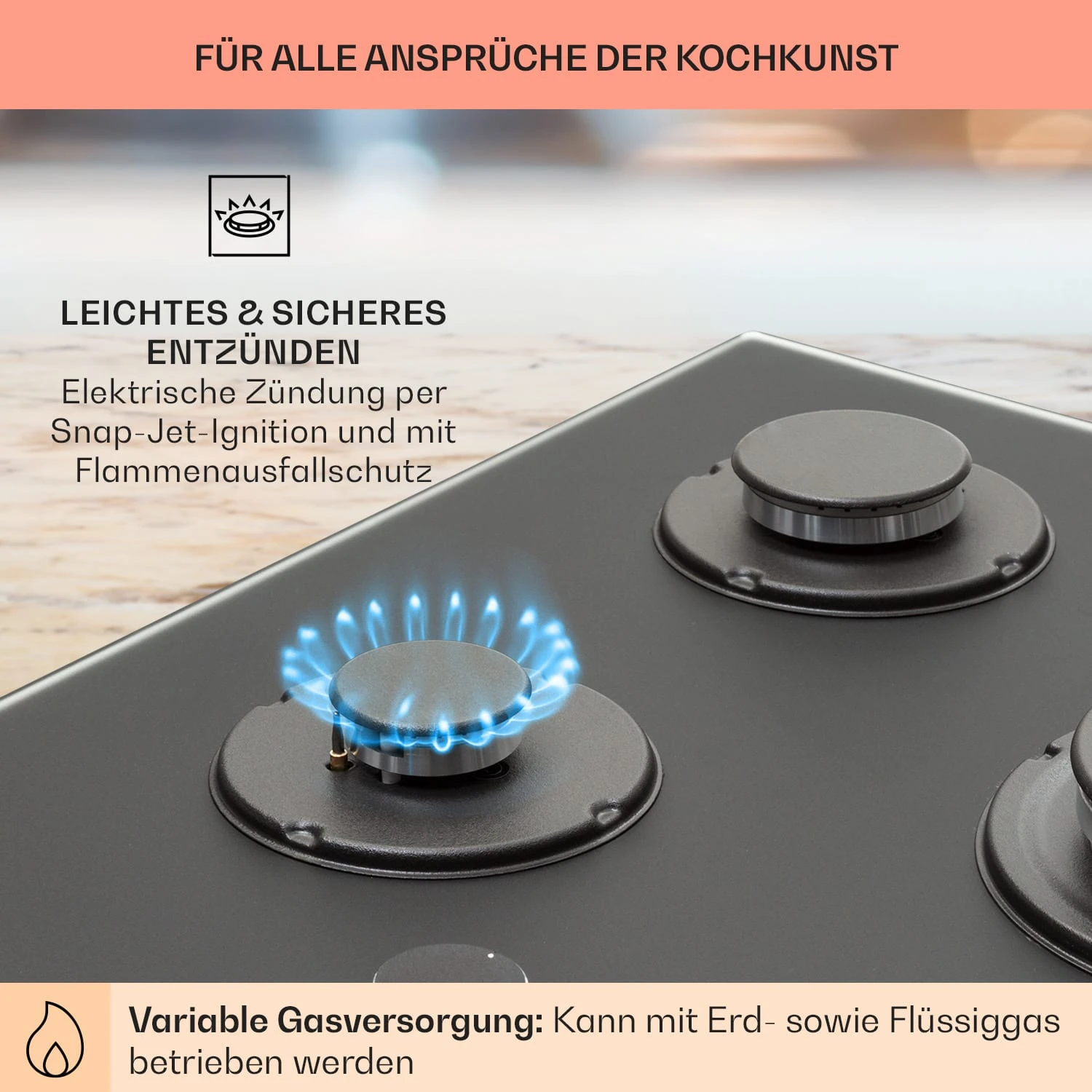 Firetale Gaskochfeld 5-flammig 70 Cm Aluminium-Brenner Inkl. Schlauch Und Druckminderer 5 Firetale Gaskochfeld 5-flammig 70 Cm Aluminium-Brenner Inkl. Schlauch Und Druckminderer – Bild 5