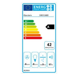Sabia 60 Dunstabzugshaube 60cm | 600 M³/h | Energieeffizienzklasse A | Inklusive 2 X Aktivkohlefilter -Haushaltsgeräte Store 60002216 energy label